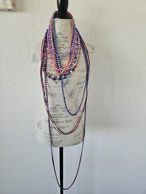 Bulk Party Bead Necklace Lot Patriotic Red White Blue Mardi Gras Star Beads​